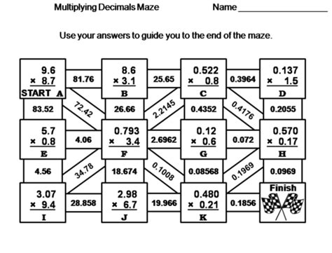 Multiplying Decimals Activity Math Maze Teaching Resources