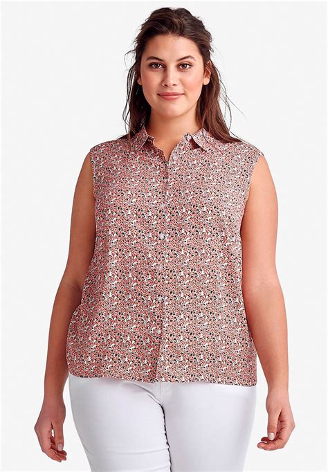 Blouses Plus Size Tops: Sleeveless - Sears Sleeveless white blouse button front shirt ...