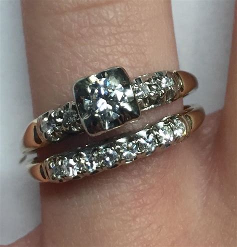Vintage 1940s 14 K Gold Two Tone Diamond Wedding Ring Set From Bestkeptsecrets On Ruby Lane
