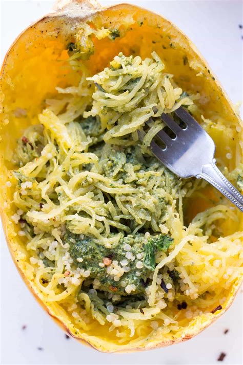5 Ingredient Pesto Spaghetti Squash Boats Simply Quinoa