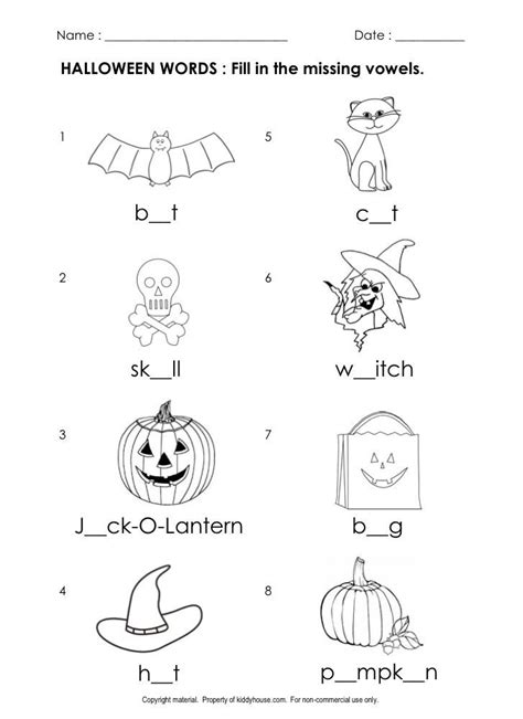 Free Halloween Worksheets Fill In The Missing Vowels