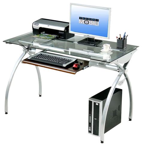 Back panel can be used to hold loose papers, mail, binders, or books. Techni Mobili Glass-Top Computer Desk in Clear - Modern ...
