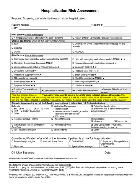 Hospitalization Risk Assessment Form Fill Online Printable Fillable