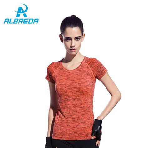 albreda women gym sport shirts quick drying fitness exercises short sleeve yoga crop top running