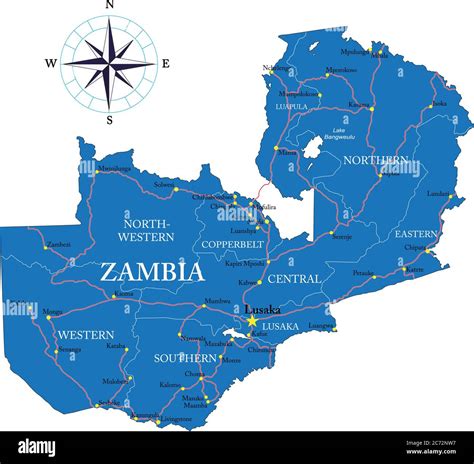 Highly Detailed Vector Map Of Zambia With Administrative Regions Main