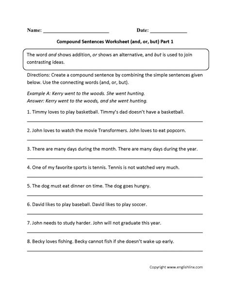 Free Printable Worksheets Compound Sentences
