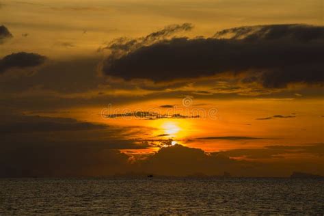 Wonderful Dramatic Sunset Over The Sea Water Thailand Stock Photo