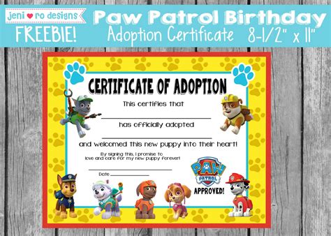 Paw Patrol Adoption Certificate A Free Printable For Your Party Favors