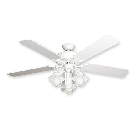 Unique ceiling fans come with every light bulb option available, such as halogen, led, and traditional incandescent, and can be flush mount or hung from a downrod, and with or without a light kit. 52" Nautical Ceiling Fan with Light - Pure White Finish - Unique Designer Styling Modern Fan Outlet