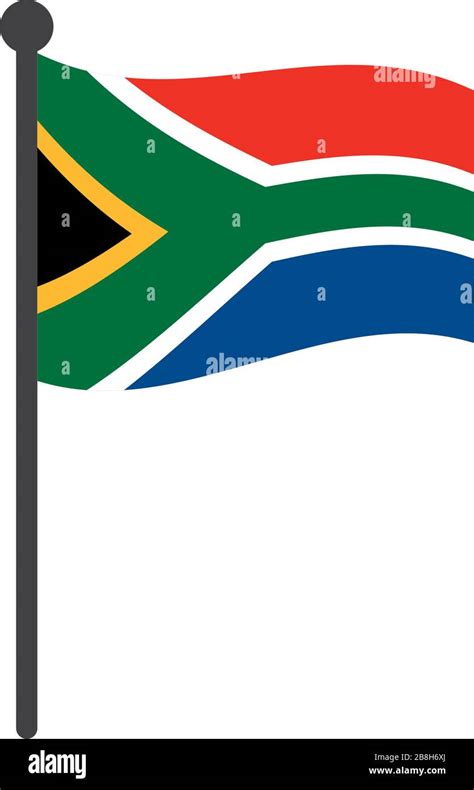 Wavy South Africa Flag Vector Illustration With Flagpole Isolated On