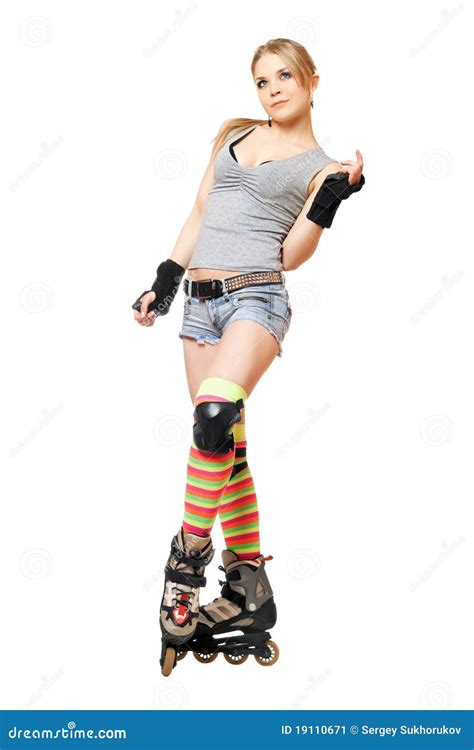 Beautiful Young Blonde On Roller Skates Stock Image Image 19110671
