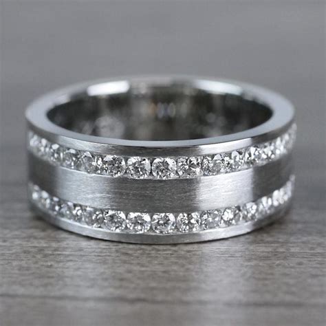 Double Channel Diamond Men S Wedding Ring In Platinum 8mm