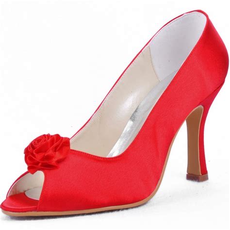 Ep11015 Red Women Bridal Party Prom Pumps Peep Toe High Heels Satin