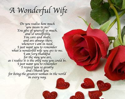Personalised Wonderful Wife Poem Christmas Birthday Valentines Day Gift