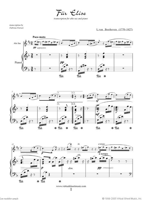 This classical sheet music is fur elise by ludwig van beethoven. Beethoven - Fur Elise sheet music for alto saxophone and ...