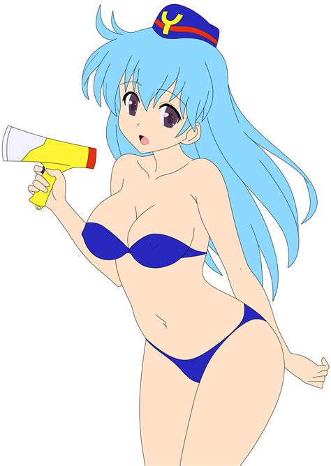 Rule 34 Aqua Hair Bikini Breasts Female Hat Highres Legs Long Hair Photoshop Purple Eyes Smile