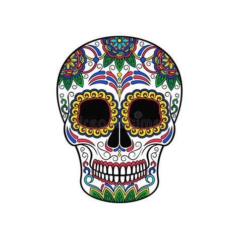 Mexican Sugar Skull With Floral Pattern Day Of The Death Vector