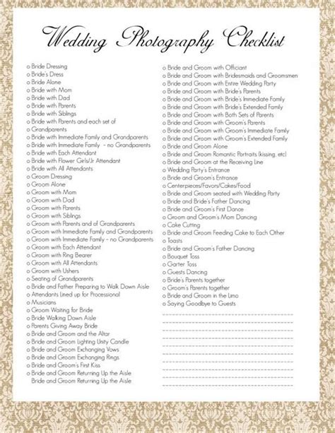 Wedding Photography Checklist Wedding Wedding