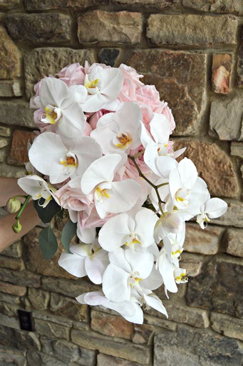 Pink Rose And White Phalaenopsis Orchid Bouquet Makes A Dramatic