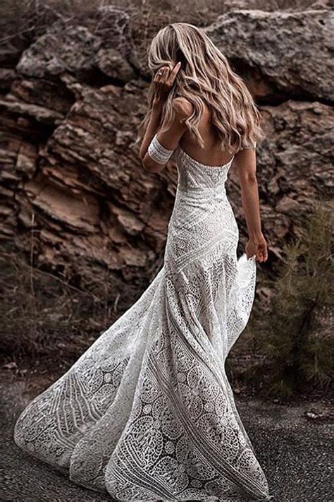 Sweetheart Neck Lace Beach Ivory Rustic Boho Wedding Dresses Mw267 Lace Beach Wedding Dress