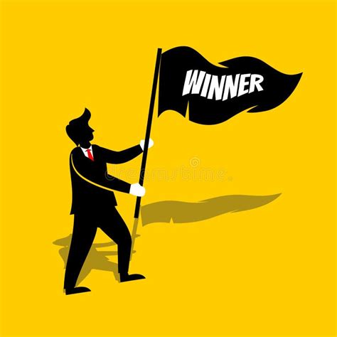 Simple Businessman In Silhouette Style Hold Winner Flag Stock Vector