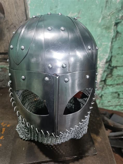 Medieval Viking Helmet Battle Armor 18g Steel And Chainmail Knight