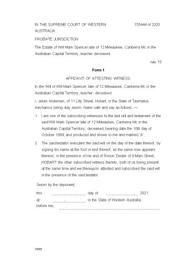 Affidavit Of Attesting Witness Form Printable Form 2021