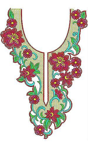 Vintage Floral Neck Yoke Gala Embroidery Design