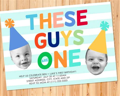 Twins First Birthday Invitation Twin Boys Birthday Etsy In 2020