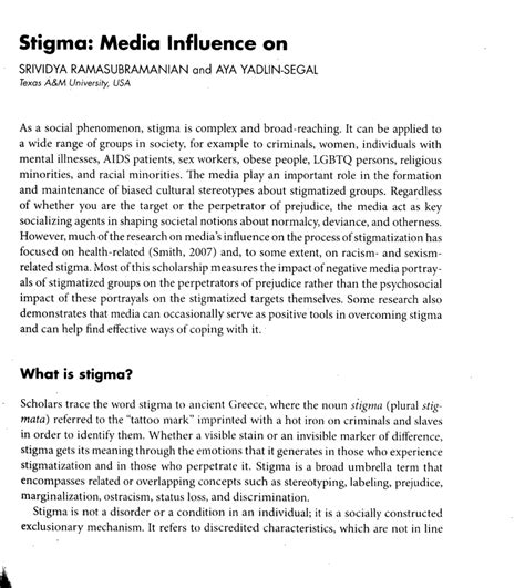 Pdf Stigma Media Influence On