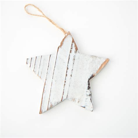 Rustic White Washed Wood Star Ornament Christmas Ornaments