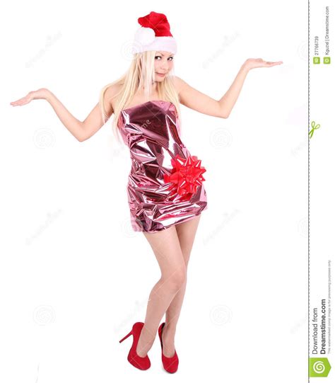 beautiful blonde girl in santa hat and shiny dress stock image image of blond cute 27766739