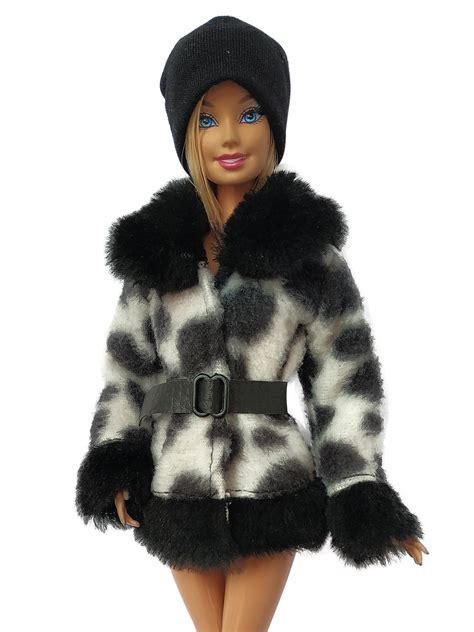 barbie clothes barbie fur coat and hat barbie winter coat etsy