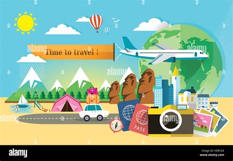 Flat Design For Travel Around The World Banner Stock Vector Image And Art