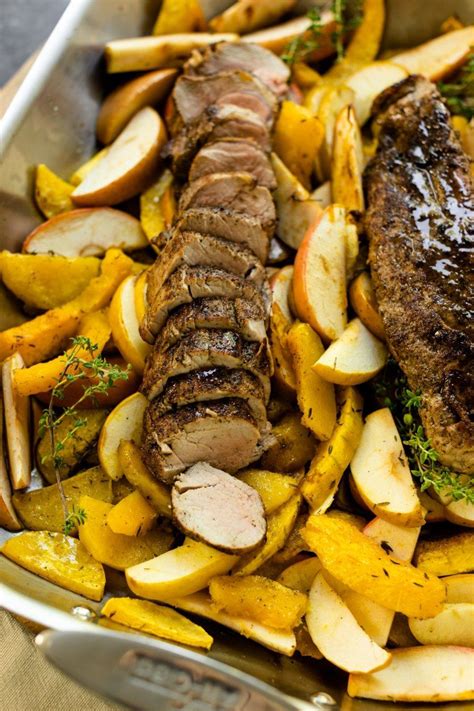 It is usually on the smaller side, but an extremely tender cut of meat. Roasted Pork Tenderloin with Apples and Squash | Recipe ...