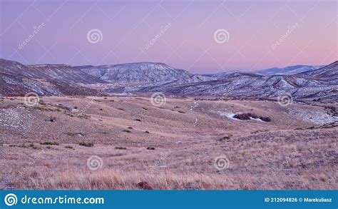 Winter Dusk Over Colorado Foothills Of Rocky Mountains Stock Photo