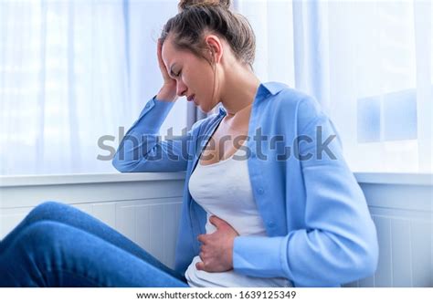 Female Suffering Stomach Pain Strong Spasm Stock Photo Edit Now