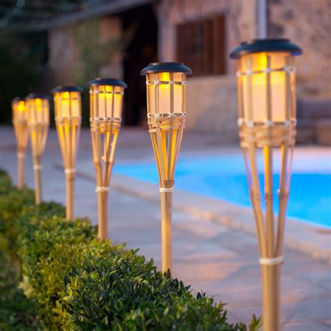 2 Large Solar Bamboo Tiki Garden Torches Uk