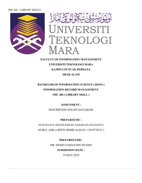 Uitm Cover Page Assignment Template Front Page Of Uitm Format Docx