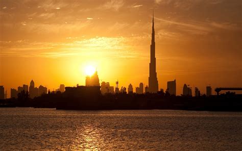 Wallpaper Dubai Skyscrapers Towers Houses Burj Khalifa Sunset