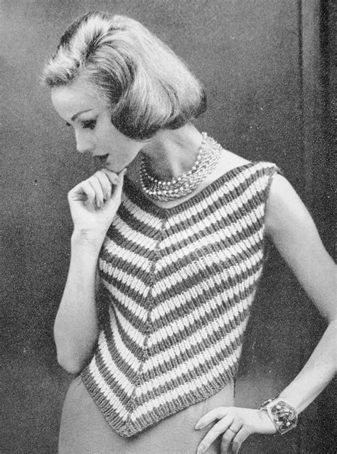 Instant Pdf Pattern 1960s Vintage Knitting Pattern Elegant Shaped V Top