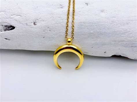 Gold Crescent Moon Necklace Gold Tone Stainless Steel