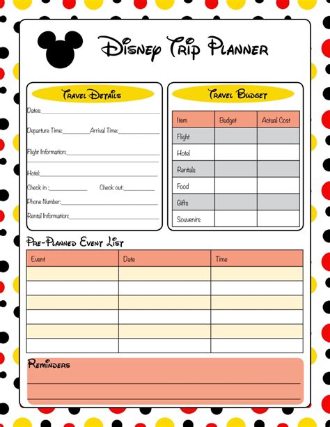 Disney Free Itinerary Template Example Calendar Printable