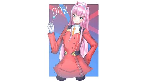 Darling In The Franxx Zero Two With Lollipop Wearing Red