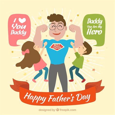 Free Vector Happy Super Dad Background With His Kids