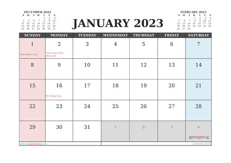 Free Printable January 2023 Calendar 12 Templates Calendar