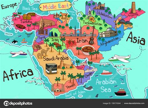 Clipart Middle East Map Middle East Countries Map In Cartoon Style