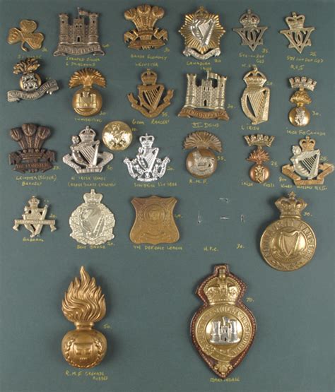 20th Century Collection Of Irish Regiments Cap And Collar Badges At
