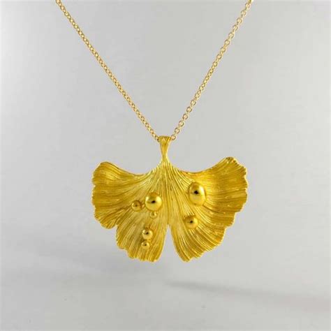 Ary Dpo • Ginkgo Leaf Pendant Necklace 14k Gold Over Brass