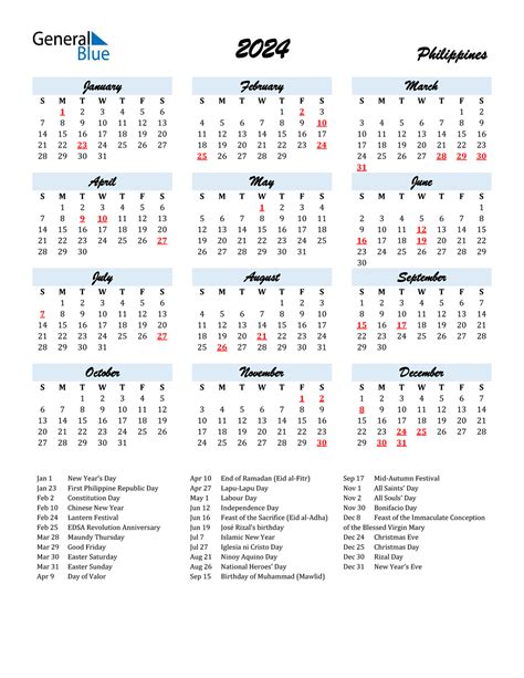 2024 Philippines Calendar With Holidays